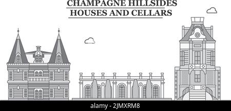 Frankreich, Champagne City Skyline isoliert Vektor-Illustration, Symbole Stock Vektor