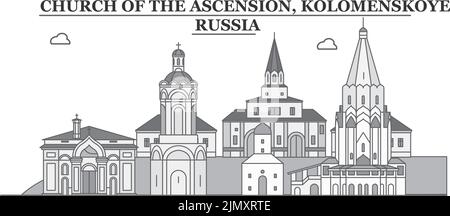 Russland, Kolomenskoye, Kirche der Himmelfahrt Stadt Skyline isoliert Vektor-Illustration, Ikonen Stock Vektor