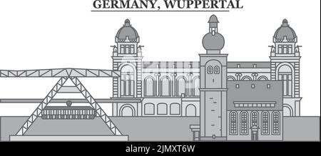 Deutschland, Skyline der Stadt Wuppertal isolierte Vektorgrafik, Ikonen Stock Vektor