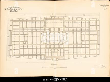 Unbekannter Architekt, Oberlandesgericht Düsseldorf (1910): Grundriss Stiftungen 1: 100. Lithographie auf Papier, 66 x 94,6 cm (einschließlich Scankanten) Stockfoto