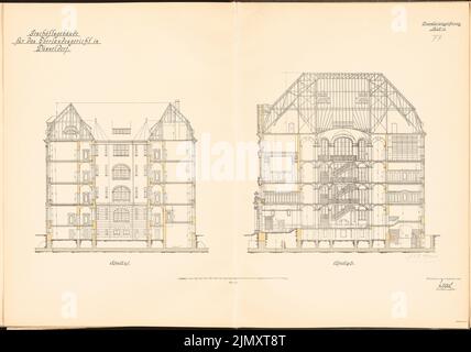 Unbekannter Architekt, Oberlandesgericht Düsseldorf (1910): 2 Schnitte 1: 100. Lithographie auf Papier, 66,5 x 94,9 cm (einschließlich Scankanten) Stockfoto