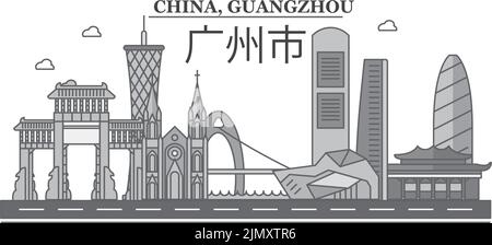 China, Guangzhou City Skyline isoliert Vektor-Illustration, Symbole Stock Vektor