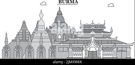 Burma City Skyline isoliert Vektor-Illustration, Symbole Stock Vektor
