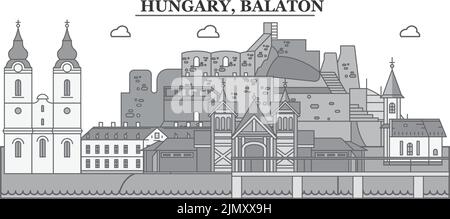 Ungarn, Balaton City Skyline isoliert Vektor-Illustration, Symbole Stock Vektor