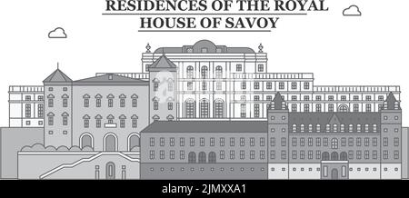 Italien, Turin, Residences of the Royal House of Savoy City Skyline isolierte Vektor-Illustration, Ikonen Stock Vektor