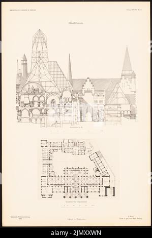 Poelzig Hans (1869-1936), Stadthaus. (Aus: Entwürfe von Mitgliedern der AVB, neue Folge 1897/98) (1897-1898): Querchitt, Grundriß EG. Leichter Druck auf Papier, 45,9 x 30,5 cm (einschließlich Scankanten) Stockfoto