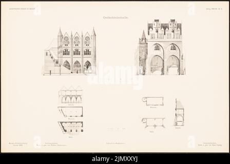 Poelzig Hans (1869-1936), Gedenkhalle. (Aus: Entwürfe des AVB-Mitglieds, neue Folge 1898/99) (1898-1899): Ansichten, Schnitte, Grundrisse. Leichter Druck auf Papier, 30,4 x 45,4 cm (einschließlich Scankanten) Stockfoto