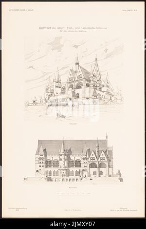 Ostendorf Friedrich (1871-1915), Fest- und Sozialzentrum der Deutschen Marine. (Aus: Designs von einem Mitglied der AVB, neue Folge 1898/99) (1898-1899): Perspektivische Ansicht, Blick von der Meerseite. Leichter Druck auf Papier, 45,7 x 30,6 cm (einschließlich Scankanten) Stockfoto