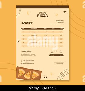 Pizza Food Rechnung Vorlage Hand Gezeichnet Cartoon Hintergrund Vektor Illustration Stock Vektor