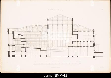 Langhans Carl Ferdinand (1782-1869), Stadttheater Leipzig, Berlin 1870 (1870-1870): Längsschnitt. Stich auf Papier, 29,7 x 45,5 cm (einschließlich Scankanten) Stockfoto