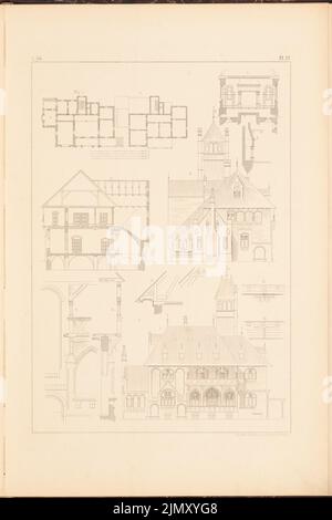 Sterior Gottlob (1820-1864), Landhaus im Ziegelbau. (Aus: Entwürfe zu Stadt- und Landhäusern, 2. Hrsg., Glogau.) (Ohne DAT.): Grundrisse, Ansicht, Seitenansicht, Querschnitt, Details. Lithographie auf Papier, 46,1 x 30,8 cm (einschließlich Scankanten) Stockfoto