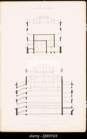 Langhans Carl Ferdinand (1782-1869), Stadttheater Leipzig, Berlin 1870 (1870-1870): Querschnitte. Stich auf Papier, 45,8 x 29,9 cm (einschließlich Scankanten) Stockfoto