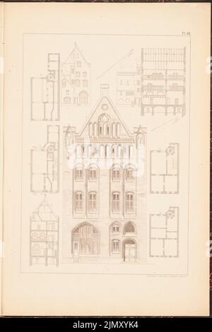 Sterior Gottlob (1820-1864), Wohngebäude im Ziegelbau. (Aus: Entwürfe zu Stadt- und Landhäusern, 2. Hrsg., Glogau.) (Ohne DAT.): Grundrisse, Ansichten, Querschnitt, Längsschnitt. Lithographie auf Papier, 46,2 x 30,8 cm (einschließlich Scankanten) Stockfoto