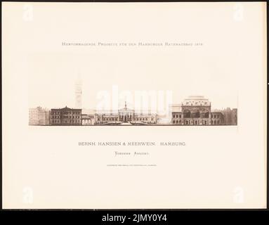 Hanssen & Meerwein, hervorragende Projekte für den Hamburger Rathausbau 1876 (1876-1876): Blick von vorne. Leichter Druck auf Papier, 35,3 x 45 cm (einschließlich Scankanten) Stockfoto