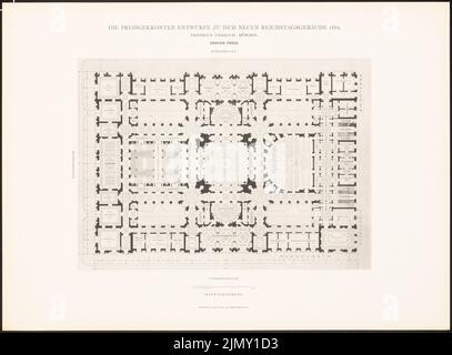 Thiersch Friedrich von (1852-1921), die Entwürfe für den neuen Reichstagsgebäude, Berlin 1882 (1882-1882): Grundriss Erdgeschoss. Leichter Druck auf Papier, 34,5 x 46,7 cm (einschließlich Scankanten) Stockfoto
