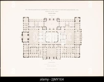 Seeling Heinrich (1852-1932), die Entwürfe für das neue Reichstagsgebäude, Berlin 1882 (1882-1882): Grundriss Erdgeschoss. Leichter Druck auf Papier, 34,5 x 46,8 cm (einschließlich Scankanten) Stockfoto