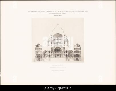 Thiersch Friedrich von (1852-1921), die gelobten Entwürfe für den neuen Reichstagsgebäude, Berlin 1882 (1882-1882): Querschnitt. Leichter Druck auf Papier, 34,4 x 46,6 cm (einschließlich Scankanten) Stockfoto