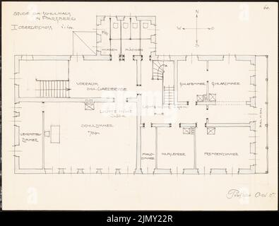 Rüster Emil (1883-1949), Schulhaus in Parsberg (10,1907): Grundriß 1: 100. Tinte, Farbstift und Bleistift auf Papier, 22,5 x 29,6 cm (einschließlich Scankanten) Stockfoto