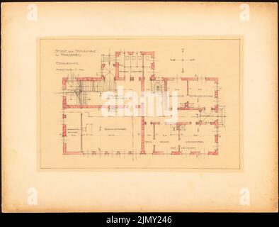 Rüster Emil (1883-1949), Schulgebäude in Parsberg (1907): Grundriss EG 1: 100. Bleistift wasserfarbig bis transparent, 35,3 x 46,4 cm (einschließlich Scankanten) Stockfoto