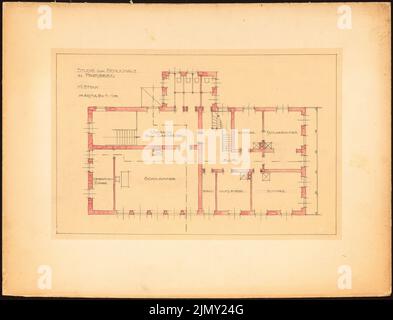 Rüster Emil (1883-1949), Schulhaus in Parsberg (1907): Grundriss 1. 1: 100. Bleistift wasserfarbig bis transparent, 35,5 x 46,5 cm (einschließlich Scankanten) Stockfoto