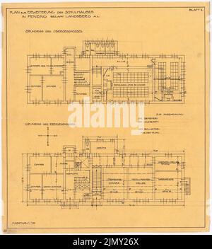 Rüster Emil (1883-1949), Erweiterung des Schulgebäudes in Penzing (ca. 1905-1909): Grundriss EG und OG 1: 100. Tinte auf Transparent, 47,2 x 42,7 cm (einschließlich Scankanten) Stockfoto