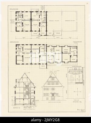 Rüster Emil (1883-1949), Erholungsheim im Reitbuch bei Augsburg (01.07.1911): Abteilung 1: 500, Grundriß EG, OG, Schnitt, Westansicht 1: 100. Tinte auf Papier, 60,2 x 47,2 cm (einschließlich Scankanten) Stockfoto