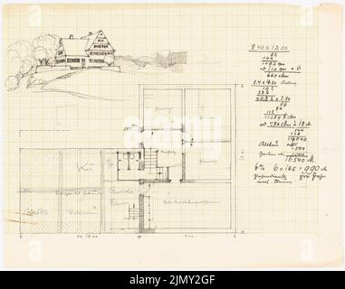 Rüster Emil (1883-1949), Erholungsheim im Reitbuch bei Augsburg (1911): Perspektivansicht und Grundriß. Tinte und Bleistift auf Papier, 23,6 x 30,1 cm (einschließlich Scankanten) Stockfoto