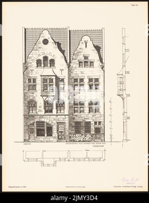 Decker & Nau, Vorbilder für Hausfronten an der Rheinuferstraße in Köln. Das Ergebnis d. Wettbewerb, beworbene d. Stadt Köln, Schnitt. v. Richard Landé, Le (1901-1901): Vertikale Fassadenschnitte. Druck auf Papier, 43,2 x 33,5 cm (einschließlich Scankanten) Stockfoto