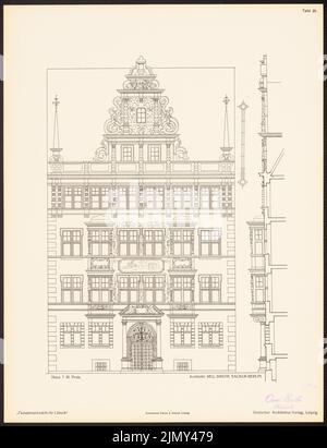 Sackur Walther (geb. 1871), Fassadenentwürfe für Lübeck. Das Ergebnis d. Wettbewerb, beworbene d. Verein der Lübecker Kunstliebhaber, edit. v. Richard Landé, Leipzig 1 (1901-1901): Ansicht, Fassadenschnitt. Druck auf Papier, 43 x 32,9 cm (einschließlich Scankanten) Stockfoto