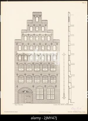 Sackur Walther (geb. 1871), Fassadenentwürfe für Lübeck. Das Ergebnis d. Wettbewerb, beworbene d. Verein der Lübecker Kunstliebhaber, edit. v. Richard Landé, Leipzig 1 (1901-1901): Ansicht, Fassadenschnitt. Druck auf Papier, 42,8 x 32,7 cm (einschließlich Scankanten) Stockfoto