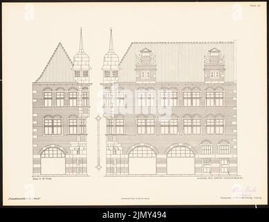 Sackur Walther (geb. 1871), Fassadenentwürfe für Lübeck. Das Ergebnis d. Wettbewerb, beworbene d. Verein der Lübecker Kunstliebhaber, edit. v. Richard Landé, Leipzig 1 (1901-1901): Views. Druck auf Papier, 33 x 42,8 cm (einschließlich Scankanten) Stockfoto