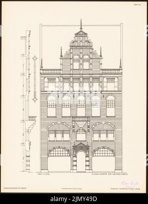 Baltzer Johannes (1862-1940), Fassadenentwürfe für Lübeck. Das Ergebnis d. Wettbewerb, beworbene d. Verein der Lübecker Kunstliebhaber, edit. v. Richard Landé, Leipzig 1 (1901-1901): Ansicht, Fassadenschnitt. Druck auf Papier, 42,7 x 32,8 cm (einschließlich Scankanten) Stockfoto