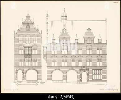 Baltzer Johannes (1862-1940), Fassadenentwürfe für Lübeck. Das Ergebnis d. Wettbewerb, beworbene d. Verein der Lübecker Kunstliebhaber, edit. v. Richard Landé, Leipzig 1 (1901-1901): Views. Druck auf Papier, 32,8 x 42,5 cm (einschließlich Scankanten) Stockfoto