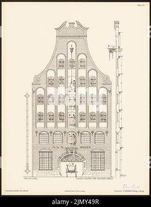 Baltzer Johannes (1862-1940), Fassadenentwürfe für Lübeck. Das Ergebnis d. Wettbewerb, beworbene d. Verein der Lübecker Kunstliebhaber, edit. v. Richard Landé, Leipzig 1 (1901-1901): Ansicht, Fassadenschnitt. Druck auf Papier, 43 x 32,9 cm (einschließlich Scankanten) Stockfoto