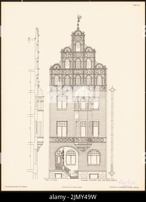 Baltzer Johannes (1862-1940), Fassadenentwürfe für Lübeck. Das Ergebnis d. Wettbewerb, beworbene d. Verein der Lübecker Kunstliebhaber, edit. v. Richard Landé, Leipzig 1 (1901-1901): Ansicht, Fassadenschnitt. Druck auf Papier, 42,9 x 32,7 cm (einschließlich Scankanten) Stockfoto