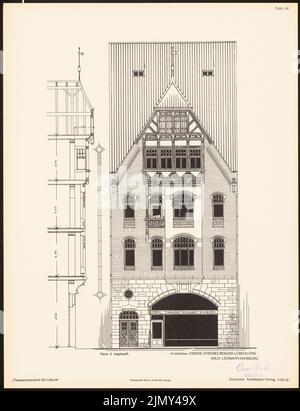 Strobelberger Friedrich, Fassadenentwürfe für Lübeck. Das Ergebnis d. Wettbewerb, beworbene d. Verein der Lübecker Kunstliebhaber, edit. v. Richard Landé, Leipzig 1 (1901-1901): Ansicht, Fassadenschnitt. Druck auf Papier, 42,8 x 32,8 cm (einschließlich Scankanten) Stockfoto