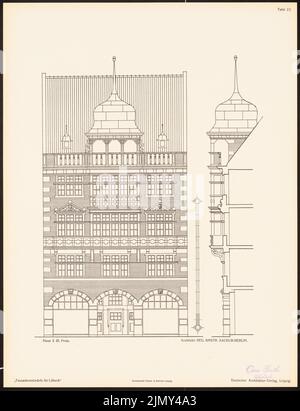 Sackur Walther (geb. 1871), Fassadenentwürfe für Lübeck. Das Ergebnis d. Wettbewerb, beworbene d. Verein der Lübecker Kunstliebhaber, edit. v. Richard Landé, Leipzig 1 (1901-1901): Ansicht, Fassadenschnitt. Druck auf Papier, 42,8 x 32,8 cm (einschließlich Scankanten) Stockfoto