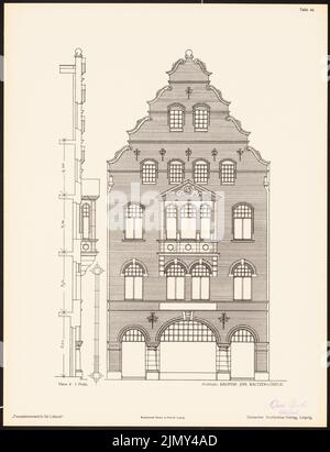 Baltzer Johannes (1862-1940), Fassadenentwürfe für Lübeck. Das Ergebnis d. Wettbewerb, beworbene d. Verein der Lübecker Kunstliebhaber, edit. v. Richard Landé, Leipzig 1 (1901-1901): Ansicht, Fassadenschnitt. Druck auf Papier, 42,8 x 32,9 cm (einschließlich Scankanten) Stockfoto