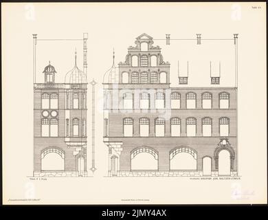 Baltzer Johannes (1862-1940), Fassadenentwürfe für Lübeck. Das Ergebnis d. Wettbewerb, beworbene d. Verein der Lübecker Kunstliebhaber, edit. v. Richard Landé, Leipzig 1 (1901-1901): Ansicht, Fassadenschnitt. Druck auf Papier, 32,8 x 42,6 cm (einschließlich Scankanten) Stockfoto