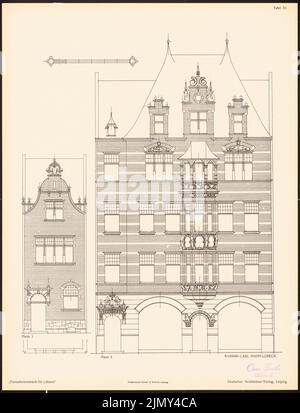 Hahn Carl, Fassadenentwürfe für Lübeck. Das Ergebnis d. Wettbewerb, beworbene d. Verein der Lübecker Kunstliebhaber, edit. v. Richard Landé, Leipzig 1 (1901-1901): Views. Druck auf Papier, 42,8 x 32,6 cm (einschließlich Scankanten) Stockfoto