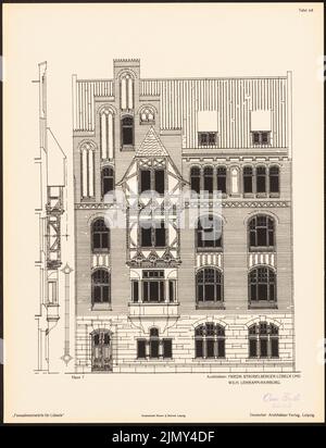 Strobelberger Friedrich, Fassadenentwürfe für Lübeck. Das Ergebnis d. Wettbewerb, beworbene d. Verein der Lübecker Kunstliebhaber, edit. v. Richard Landé, Leipzig 1 (1901-1901): Ansichten, Fassade senkrecht geschnitten. Druck auf Papier, 42,8 x 32,7 cm (einschließlich Scankanten) Stockfoto