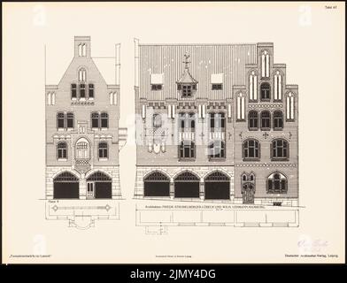 Strobelberger Friedrich, Fassadenentwürfe für Lübeck. Das Ergebnis d. Wettbewerb, beworbene d. Verein der Lübecker Kunstliebhaber, edit. v. Richard Landé, Leipzig 1 (1901-1901): Ansichten, Fassadenschnitte vertikal, horizontal. Druck auf Papier, 32,6 x 42,6 cm (einschließlich Scankanten) Stockfoto