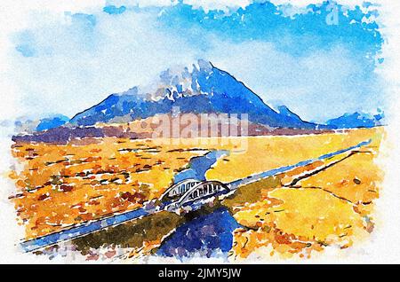 Buachaille Etive Mor Antenne während Herbstansicht der A82 Straße Und Brücke Stockfoto