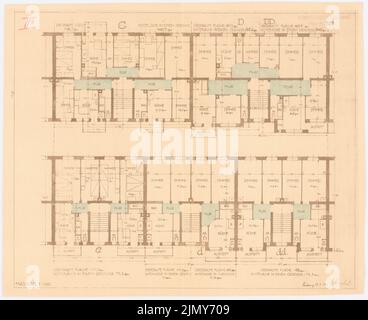 Rüster Emil (1883-1949), Haus mit zwei Wohnungen pro Etage (18. Februar 1914): Grundrisse C, D 1: 100. Farbstift über einem Bruch auf Papier, 35,8 x 44 cm (einschließlich Scankanten) Stockfoto
