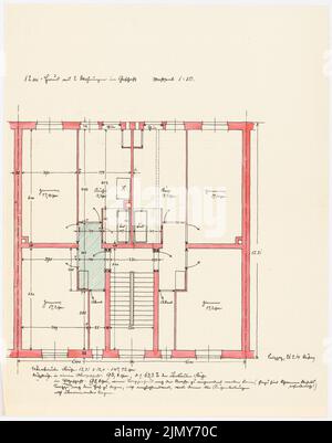 Rüster Emil (1883-1949), Haus mit zwei Wohnungen pro Etage (21. Februar 1914): Grundrisse 1:50. Tinte, Tinte farbig Aquarell auf Papier, 44,1 x 34,7 cm (einschließlich Scankanten) Stockfoto