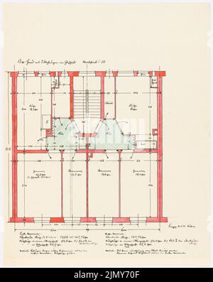 Rüster Emil (1883-1949), Haus mit zwei Wohnungen pro Etage (20. Februar 1914): Grundrisse 1:50. Tinte, Tinte farbig Aquarell auf Papier, 43,9 x 35 cm (einschließlich Scankanten) Stockfoto