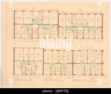 Rüster Emil (1883-1949), Haus mit zwei Wohnungen pro Etage (18. Februar 1914): Grundrisse E, F 1: 100. Farbstift über einem Bruch auf Papier, 36 x 45,1 cm (einschließlich Scankanten) Stockfoto
