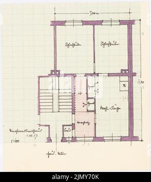 Rüster Emil (1883-1949), Haus mit zwei Wohnungen pro Etage (1914): Grundriß 1: 100. Bleistift und Farbstift auf Papier, 16 x 14,1 cm (einschließlich Scankanten) Stockfoto