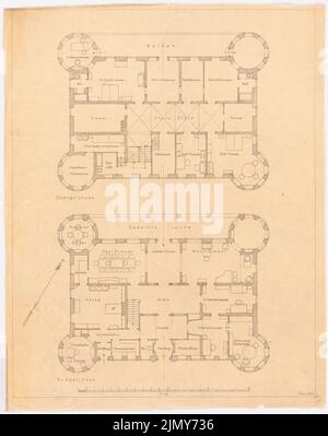 Rüster Emil (1883-1949), Villa (1917): Grundriss EG, OG 1: 100. Bleistift auf Papier, 50,4 x 39,9 cm (einschließlich Scankanten) Stockfoto