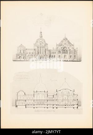 Jacoby Max, Provinzmuseum. (Aus: Drucke von Seminararbeiten der Königlichen Technischen Universität Berlin, Band I) (03,1902): Ansicht von der Hauptseite, Längsschnitt. Druck auf Papier, 33,4 x 24,1 cm (einschließlich Scankanten) Stockfoto